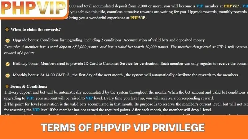 Terms of PHPVIP VIP privilege