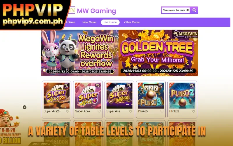 A variety of table levels to participate in