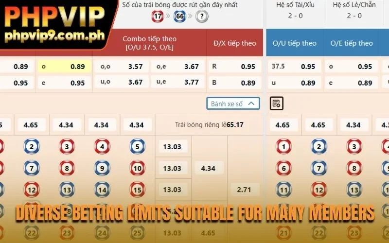 Diverse betting limits suitable for many members