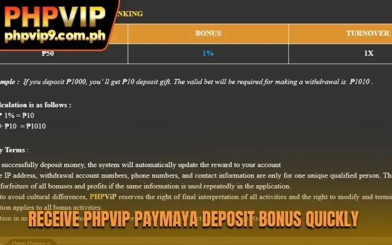 Receive PHPVIP PayMaya deposit bonus quickly