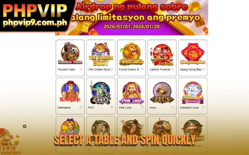 Select a table and spin quickly