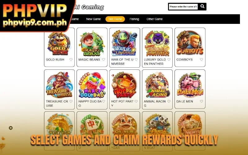 Select games and claim rewards quickly