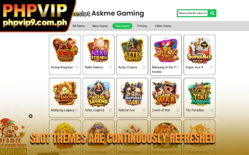 Slot themes are continuously refreshed