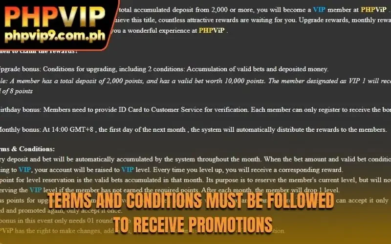 Terms and conditions must be followed to receive promotions